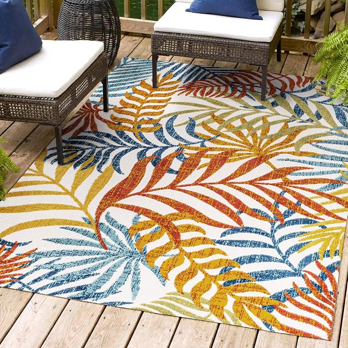 JONATHAN Y Tropics Palm Leaves Indoor Outdoor Area Rug 4X6 Cream/Orange | Ships Rolled, Durable Flat Weave, Lays Flat for Backyard, Patio, Porch, Easy-Cleaning, High Traffic,Pet-Friendly,Non-Shedding