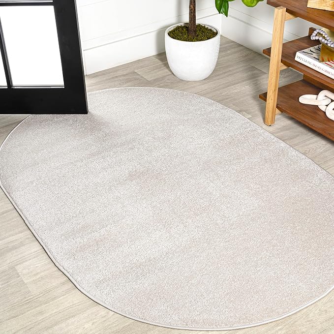 JONATHAN Y Haze Solid Low-Pile Ivory 5x8 Oval Indoor Area Rug, Coastal,Bohemian,Minimalist,Classic, Easy-Cleaning for Living Room,Bedroom,Kitchen,Pet Friendly,Non-Shedding (SEU100D-5OV)