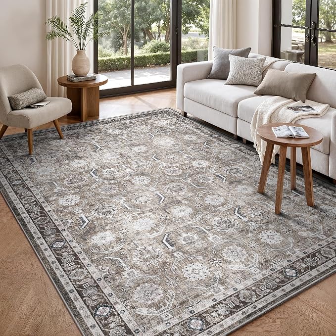 5x7 Area Rugs, Soft Non Slip Low Pile Washable Rug, Boho Modern Rug for Living Room, Bedroom, Dining Room, Brown