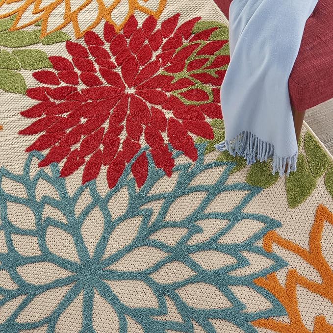 Nourison Home Aloha Indoor/Outdoor Green 3'6" x 5'6" Area Rug, Tropical, Botanical, Easy Clean, Non Shedding, Bed Room, Living Room, Dining Room, Deck, Backyard, Patio (3x5)