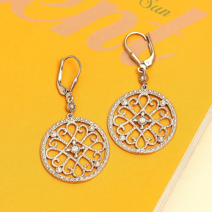LeCalla 925 Sterling Silver Leverback Drop Earrings | Lightweight Celtic-Knot Filigree Heart Teardrop Dangle Earring for Women's Gift for Her