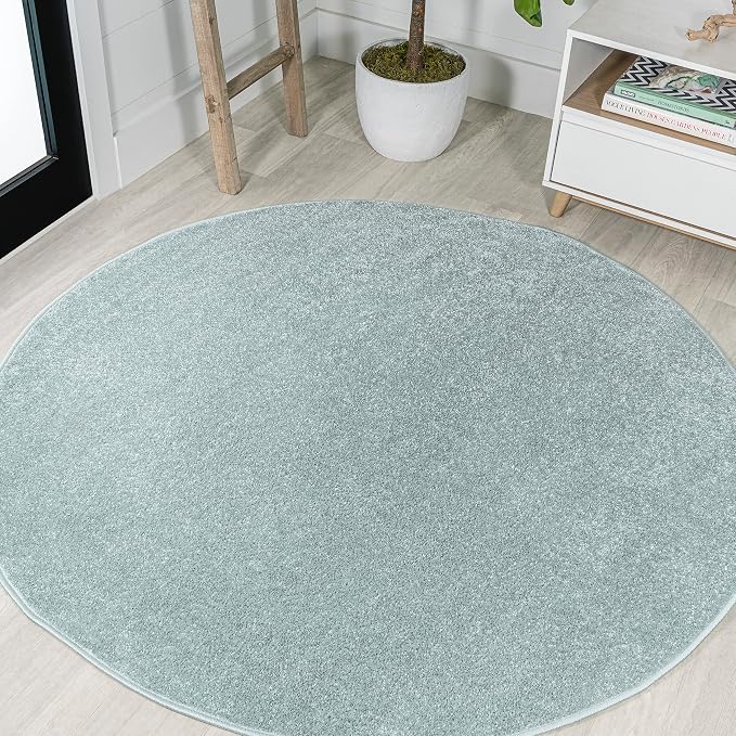 JONATHAN Y Haze Solid Low-Pile Aqua Blue 4' Round Indoor Area Rug, Coastal,Bohemian,Minimalist,Classic, Easy-Cleaning for Living Room,Bedroom,Kitchen,Pet Friendly,Non-Shedding (SEU100S-4R)