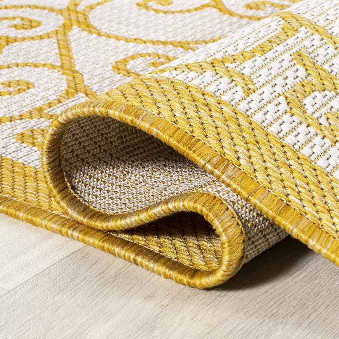 JONATHAN Y Vintage Filigree Indoor Outdoor Area Rug 9X12 Cream/Yellow, Madrid Textured Weave for Backyard, Patio, Porch, Easy-Cleaning, High Traffic, Pet-Friendly, Non-Shedding (SMB107D-9)