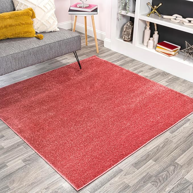 JONATHAN Y Haze Solid Low-Pile Red 6x6 Square Indoor Area Rug, Coastal,Bohemian,Minimalist,Classic, Easy-Cleaning for Living Room,Bedroom,Kitchen,Pet Friendly,Non-Shedding (SEU100E-6SQ)