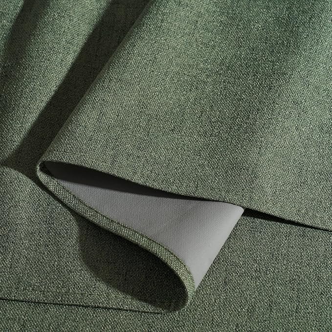 RYB HOME Olive Green 100% Blackout Linen Curtains 102 inches Long, Luxury Thermal Insulated Room Darkening Drapes for Living Room/Bedroom/Sliding Doors, Back Tab&Rod Pocket, W52xL102, 2 Panels