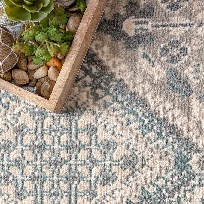 Nuloom Becca Blue/Ivory, 6' Square, Traditional Tiled, Soft and Cozy, High Traffic, Stain Resistant, Easy Clean, Durable Area Rug for Bedroom, Living Room, Dining Space, Den, Foyer, Entryway