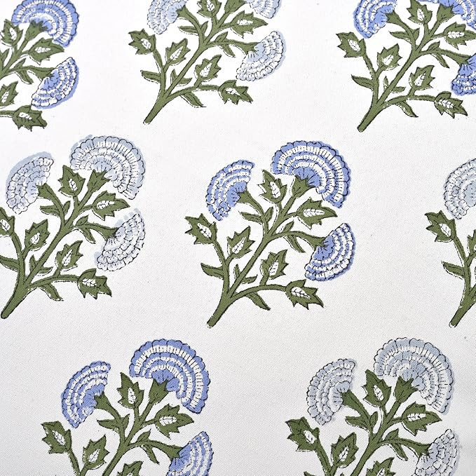 Ridhi Block Print Mughal Buta Blue Pillow Cover 20" x 20" (Pack of 2) Decorative Couch Pillows for Living Room, Farmhouse Chic Boho Cute Outdoor Pillows Covers Gifts for Spring, Mother's Day