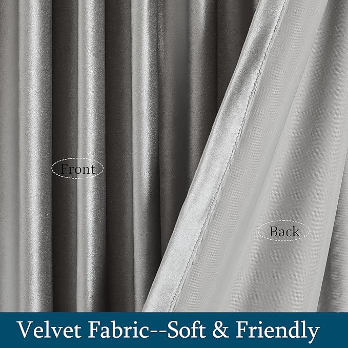PRIMROSE Silver Grey Curtains 84 inch for Living Room,2 Panels Drapes Blackout Rod Pocket Back Tab Window Treatment Room Darkening Thick Decorative Curtains for Bedroom