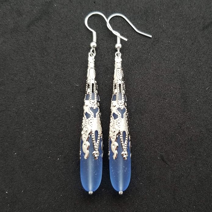 Handmade Sea Glass Earrings, Hawaiian Jewelry for Women, Long Teardrop Earrings Beach Jewelry, Sea Glass Jewelry For Women Birthday Gift For Her