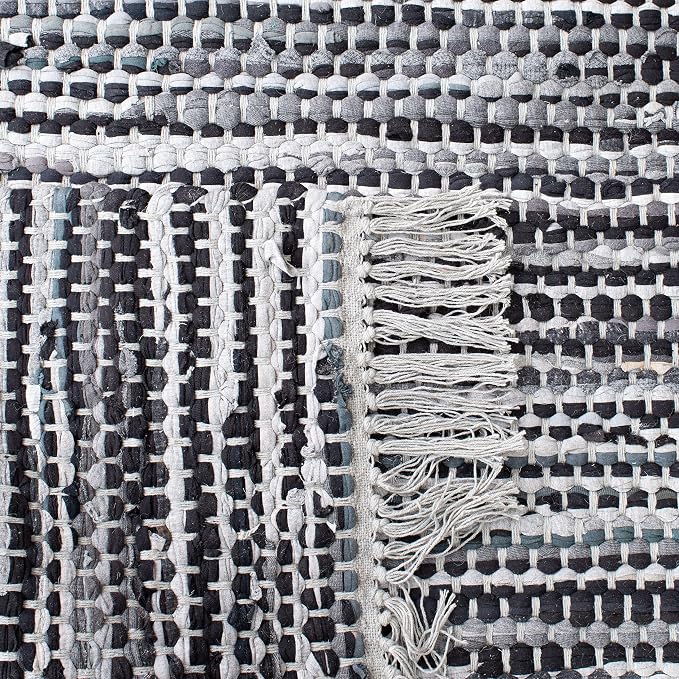 SAFAVIEH Montauk Collection Area Rug - 9' x 12', Grey & Black, Handmade Flat Weave Cotton, Ideal for High Traffic Areas in Living Room, Bedroom (MTK251F)