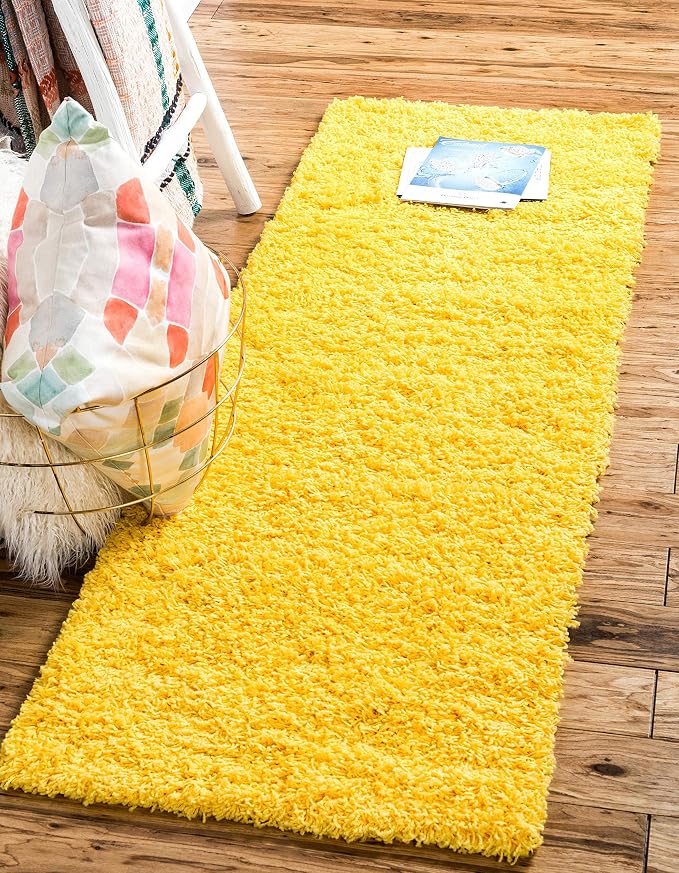 Unique Loom Solid Shag Collection Area Rug (2' 7" x 10' Runner Tuscan Sun Yellow)