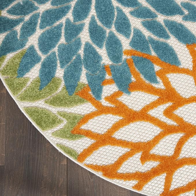 Nourison Home Aloha Turquoise Multicolor 7'10" x Round Area Rug - Easy Clean, Non Shedding, Bed Room, Living Room, Dining Room, Kitchen (8' x Round)