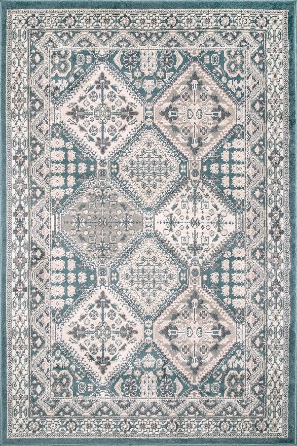 nuLOOM 10x14 Becca Traditional Tiled Area Rug, Blue, Faded Transitional Design, Stain Resistant, For Bedroom, Dining Room, Living Room, Hallway, Office, Kitchen, Entryway