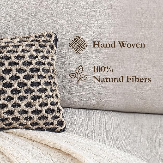 Boho Living Jada Premium Woven Design, Decorative Throw, Living Room Décor, (1) 12" x 20" Pillow Cover, Black