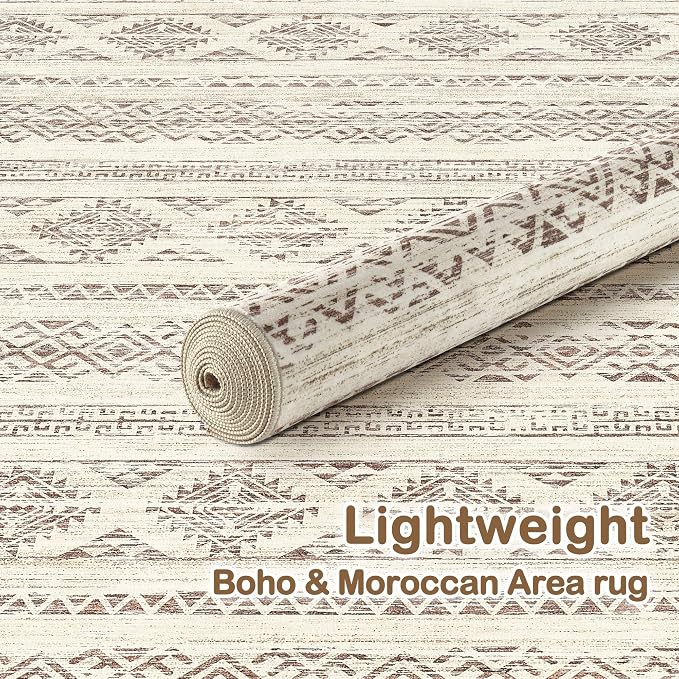 Tortania Area Rug Living Room Rugs - 7x9 Washable Large Soft Neutral Boho Moroccan Bohemian Farmhouse Rug Indoor Floor Carpet for Bedroom Under Dining Table Home Office Decor - Brown