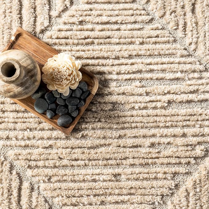 Nuloom Kerry Beige, 6' Round, Geometric, Soft and Cozy, High Traffic, Stain Resistant, Easy Clean, Durable Area Rug for Bedroom, Living Room, Dining Space, Den, Foyer, Entryway
