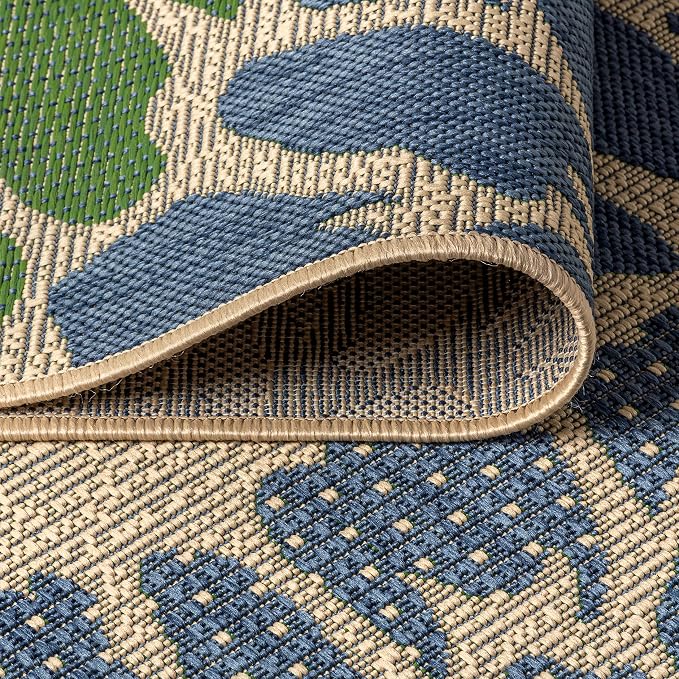 JONATHAN Y Floral Textured Weave Indoor Outdoor Area Rug 10X14 Navy/Green, Zinnia Modern for Backyard, Patio, Porch, Easy-Cleaning, High Traffic, Pet-Friendly, Non-Shedding (SMB110B-14)