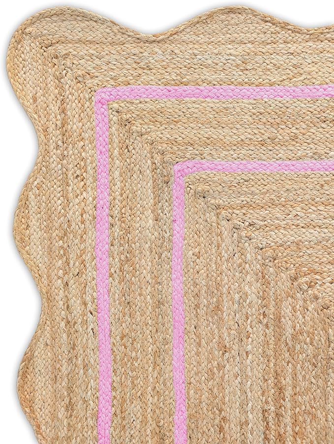 Jute Wave Scalloped Boho Jute Runner Rug, Light Pink (6'x9')
