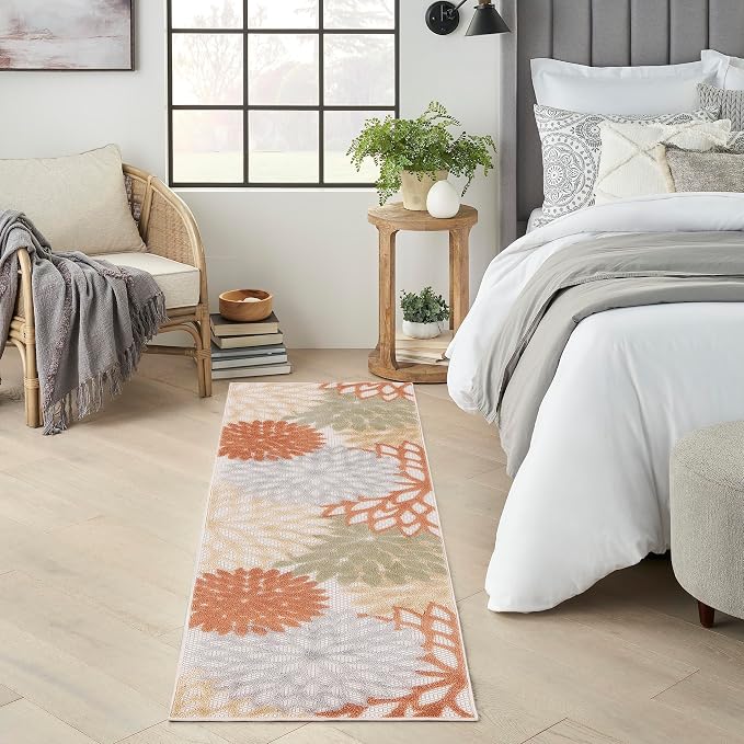 Nourison Home Aloha Indoor-Outdoor Ivory Multicolor 2' x 6' Area Rug, Easy Cleaning, Non Shedding, Bed Room, Living Room, Dining Room, Backyard, Deck, Patio (2x6)