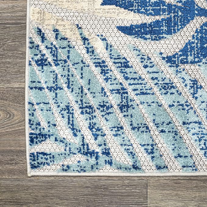 JONATHAN Y Tropics Palm Leaves Indoor Outdoor Area Rug 4X6 Gray/Blue | Ships Rolled, Durable Flat Weave, Lays Flat for Backyard, Patio, Porch, Easy-Cleaning, High Traffic,Pet-Friendly,Non-Shedding