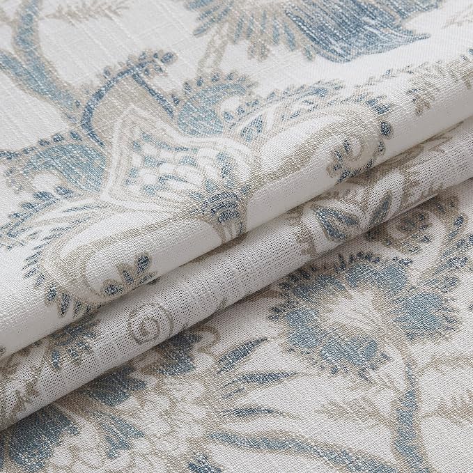 Kayne Studio Botanical Print Semi Sheer Curtains Blue Grey Floral Leaf Farmhouse Linen Curtain Drapes Light Filtering Window Treatments for Living Room Bedroom Rod Pocket Back Tab,52"x63",2 Panels