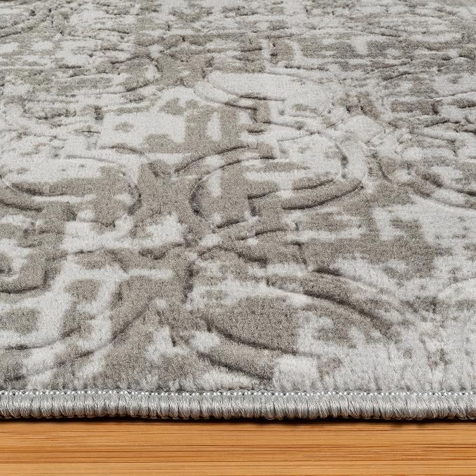 Gertmenian Indoor Transitional Area Rug - 5x7 Standard, Non-Shedding, Ideal for High Traffic in Living Room, Bedroom, Entryway - Geometric, Silver, 26853