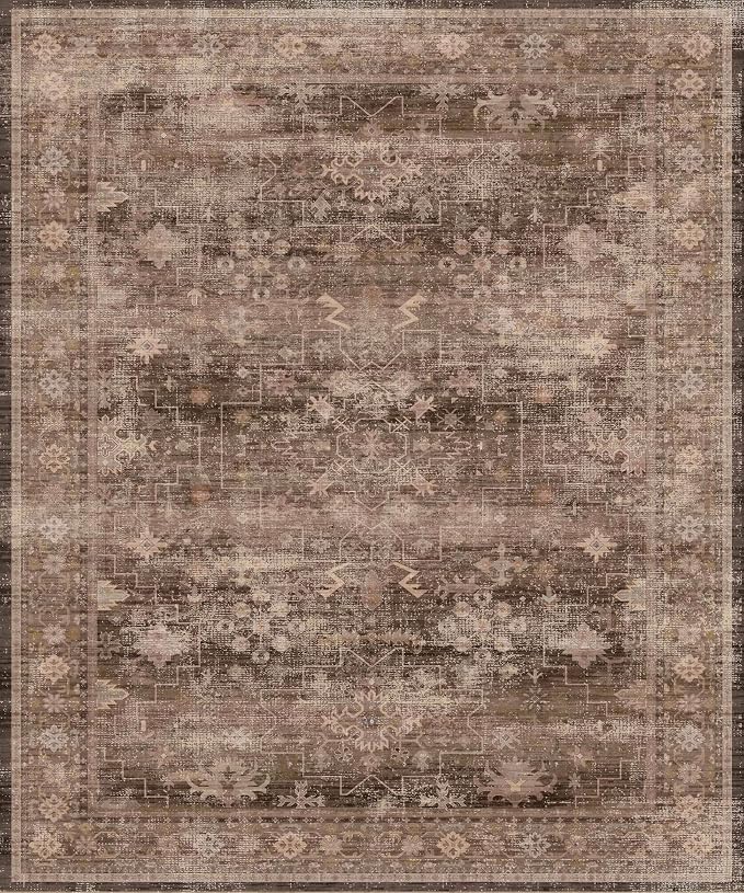 Hazo Haus Brown Rug for Living Room 10x12 - Large Vintage Western Eclectic Unique Neutral Taupe, Washable Low Pile Non-Slip Area Rug for Dining Under Table, Bedroom Under Bed, Home Office