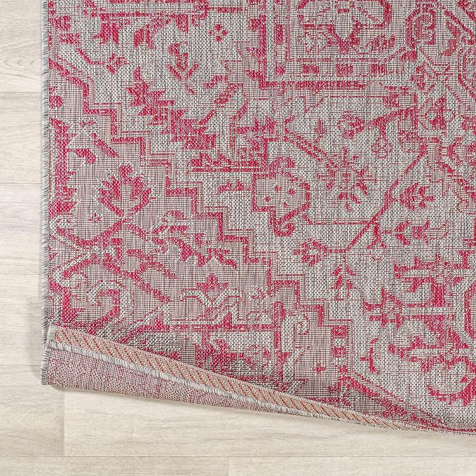 JONATHAN Y Boho Medallion Indoor Outdoor Area Rug 9X12 Light Gray/Fuchsia, Estrella Textured Weave for Backyard, Patio, Porch, Easy-Cleaning, High Traffic, Pet-Friendly, Non-Shedding (SMB105F-9)