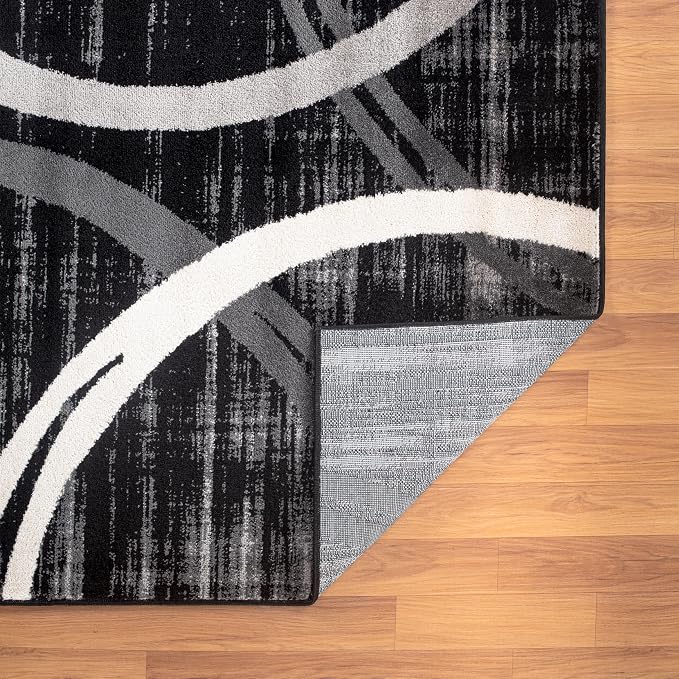 Rugshop Wavy Circles Modern Jute Backing Area Rug Black 7'10" x 10'2"