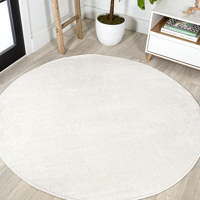 JONATHAN Y Haze Solid Low-Pile Cream 4' Round Indoor Area Rug, Coastal,Bohemian,Minimalist,Classic, Easy-Cleaning for Living Room,Bedroom,Kitchen,Pet Friendly,Non-Shedding (SEU100T-4R)