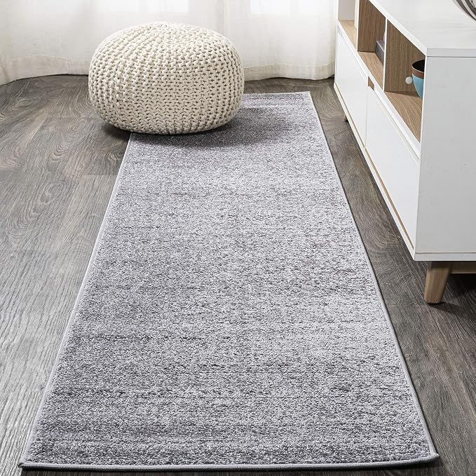 JONATHAN Y Haze Solid Low-Pile Gray Runner Rug 2x8, Coastal,Bohemian,Minimalist,Classic, Easy-Cleaning for Living Room,Bedroom,Kitchen,Pet Friendly,Non-Shedding (SEU100A-28)