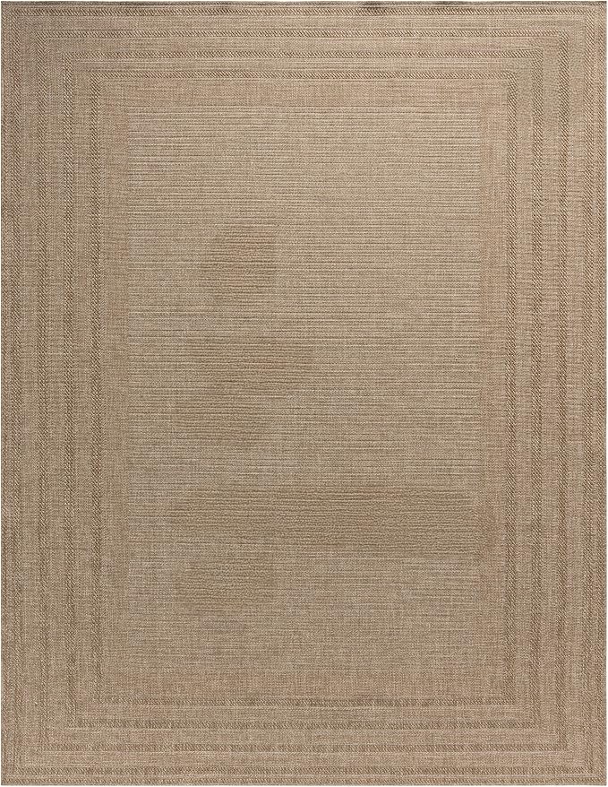 Berry Easy Jute Indoor Outdoor Rug, 8x10 Neutral Bordered Jute Look, Weather Resistant, Easy Care, Lightweight Outdoor Farmhouse Carpet for Patio, Porch, Living Room(8' x 10', Natural)