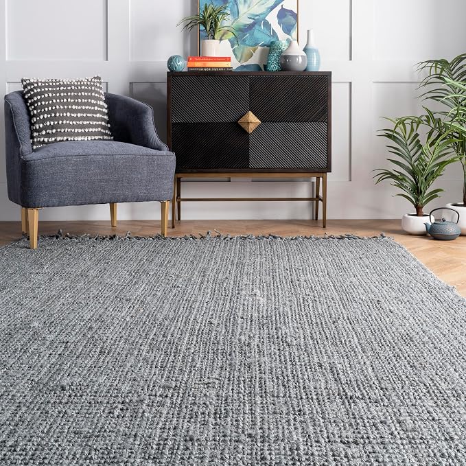 Nuloom Daniela Grey, 6' x 9', Handmade, Jute, Tassel, Soft and Textured, High Traffic, Stain Resistant, Easy Clean, Durable Area Rug for Bedroom, Living Room, Dining Space, Foyer, Entryway