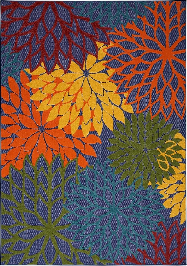 Nourison Home Aloha Navy Multicolor 5'3" x 7'5" Area Rug - Easy Clean, Non Shedding, Bed Room, Living Room, Dining Room, Kitchen (5' x 8')
