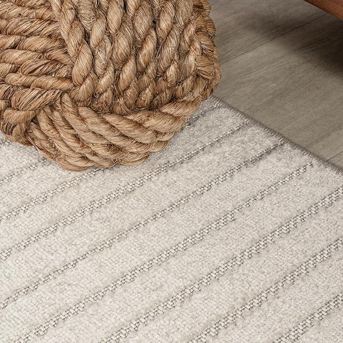 JONATHAN Y Hallie High-Low Curve Ivory/Cream 7x7 Square Indoor/Outdoor Area Rug, Minimalist, Pet Friendly, Non-Shedding, Stain Resistant, Hose-Washable for Backyard, Patio, Porch (SCN100B-7SQ)