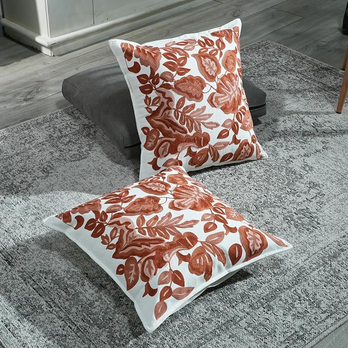 My Whimsical Corner Red Ombre Boho Decorative Throw Pillow Cover 18x18 Set of 2 Modern Pillow Case Square Embroidered Pillows for Couch Bed Gift for, Easter, Mother's Day