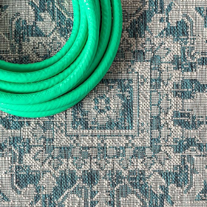 JONATHAN Y Boho Medallion Indoor Outdoor Round Area Rug 5 Ft Teal/Gray, Estrella Textured Weave for Backyard, Patio, Porch, Easy-Cleaning, High Traffic, Pet-Friendly, Non-Shedding (SMB105C-5R)