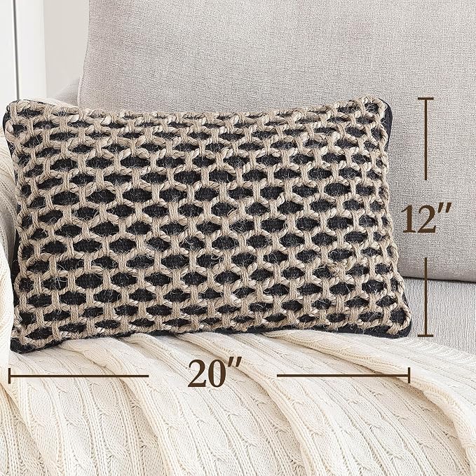 Boho Living Jada Premium Woven Design, Decorative Throw, Living Room Décor, (1) 12" x 20" Pillow Cover, Black