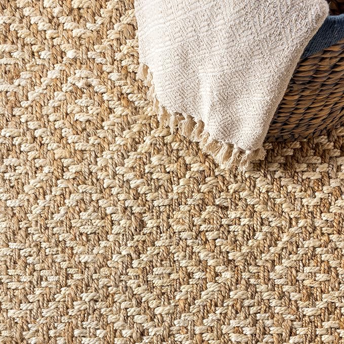 JONATHAN Y Hira Hand Woven Diamond Chunky Jute Natural 5x5 Square Indoor Area Rug, Bohemian, Transitional, Easy-Cleaning for Living Room, Bedroom, Kitchen, Pet Friendly, Non-Shedding (NFR100A-5SQ)