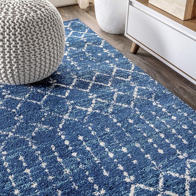 JONATHAN Y Boho Vintage Diamond Blue/White Indoor Area Rug 5X8 ft, Moroccan Hype for Living Room, Bedroom, Kitchen, Office, Easy-Cleaning, High Traffic, Pet-Friendly, Non-Shedding (MOH101A-5)