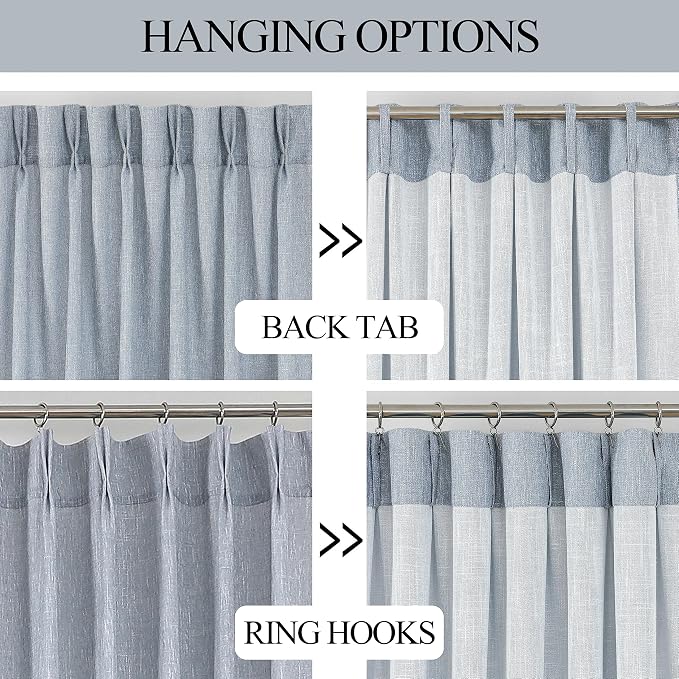 Vision Home Blue Pinch Pleated Semi Sheer Curtains Textured Light Filtering Window Curtains 84 inch for Living Room Bedroom Rayon Blended Chambray Blue Pinch Pleat Drapes with Hooks 2 Panels 40"Wx84"L