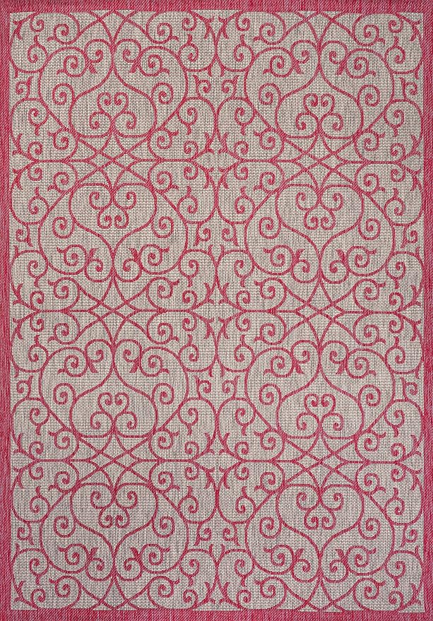 JONATHAN Y Vintage Filigree Indoor Outdoor Area Rug 4X6 Light Gray/Fuchsia, Madrid Textured Weave for Backyard, Patio, Porch, Easy-Cleaning, High Traffic, Pet-Friendly, Non-Shedding (SMB107I-4)