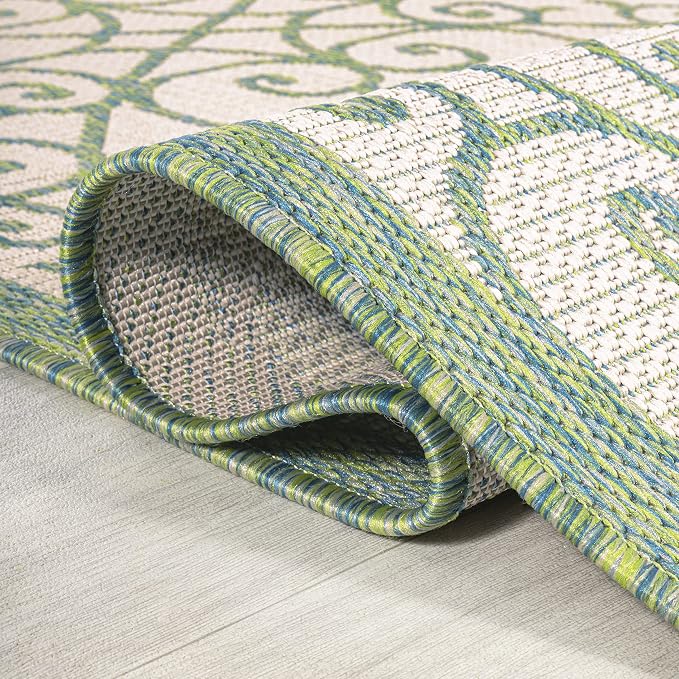 JONATHAN Y Vintage Filigree Indoor Outdoor Area Rug 8X10 Cream/Green, Madrid Textured Weave for Backyard, Patio, Porch, Easy-Cleaning, High Traffic, Pet-Friendly, Non-Shedding (SMB107J-8)