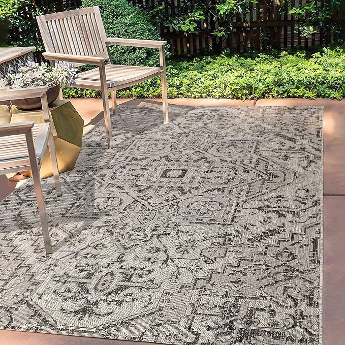 JONATHAN Y Boho Medallion Indoor Outdoor Area Rug 3X5 Black/Gray, Estrella Textured Weave for Backyard, Patio, Porch, Easy-Cleaning, High Traffic, Pet-Friendly, Non-Shedding (SMB105D-3)