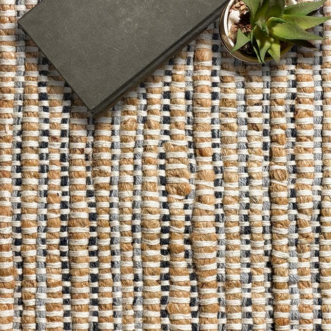 Chardin home 6x9 Jute Cotton Hand Woven Area Rug, Natural Jute Gray Charcoal Braided Boho Farmhouse Rug, Reversible Rustic Natural Fiber Carpet for Living Room Bedroom Dining Room