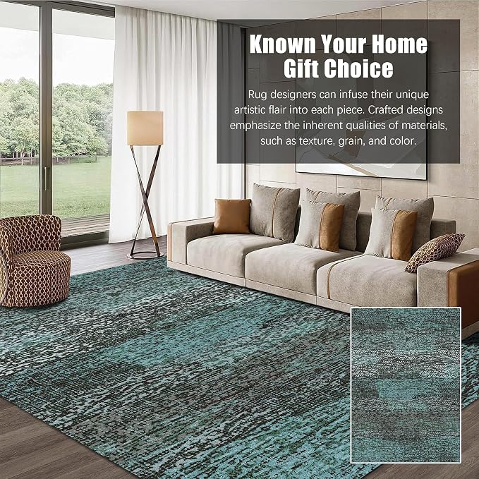 RUGSURE Washable Area Rug - 1/6 Thick - Stain & Water Resistant Non-Slip - Resistant Rug for Living Room, Bedroom, Nursery, Pet & Child Friendly, Vintage Charm Area Rugs (Green, 5' x 7')