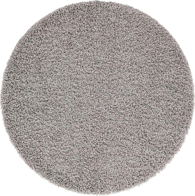 Unique Loom Solid Shag Collection Area Rug (5' 3" Round, Cloud Gray)