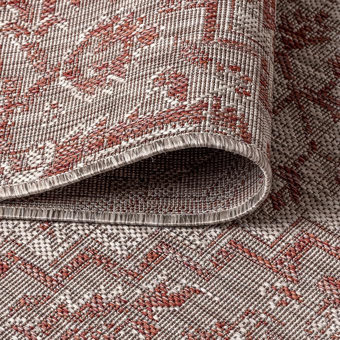 JONATHAN Y Boho Medallion Indoor Outdoor Octagon Area Rug 5 Ft Red/Taupe, Estrella Textured Weave for Backyard, Patio, Porch, Easy-Cleaning, High Traffic, Pet-Friendly, Non-Shedding (SMB105A-5TGN)