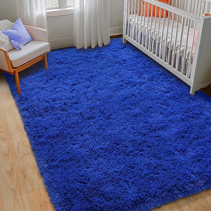 6x9 Large Area Rugs for Living Room, Fluffy Shag Rug for Bedroom | Soft and Comfy, Big Fuzzy Carpet, Upgrade Non Slip Shag Carpet, for Kids, Girls, Boys Room Dorm Home Decor Aesthetic, Blue