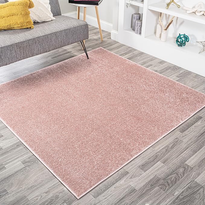 JONATHAN Y Haze Solid Low-Pile Pink 9x9 Square Indoor Area Rug, Coastal,Bohemian,Minimalist,Classic, Easy-Cleaning for Living Room,Bedroom,Kitchen,Pet Friendly,Non-Shedding (SEU100P-9SQ)
